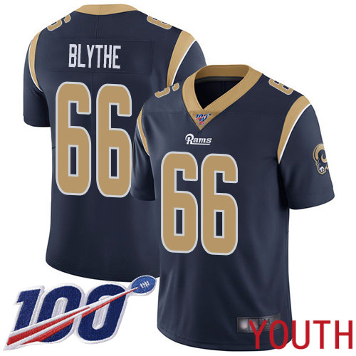 Los Angeles Rams Limited Navy Blue Youth Austin Blythe Home Jersey NFL Football 66 100th Season Vapor Untouchable